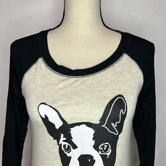 Pardon My French Dog Raglan Sleeve Rayon Blend Stretch T-shirt Size S NEW NWT - Picture 2 of 6